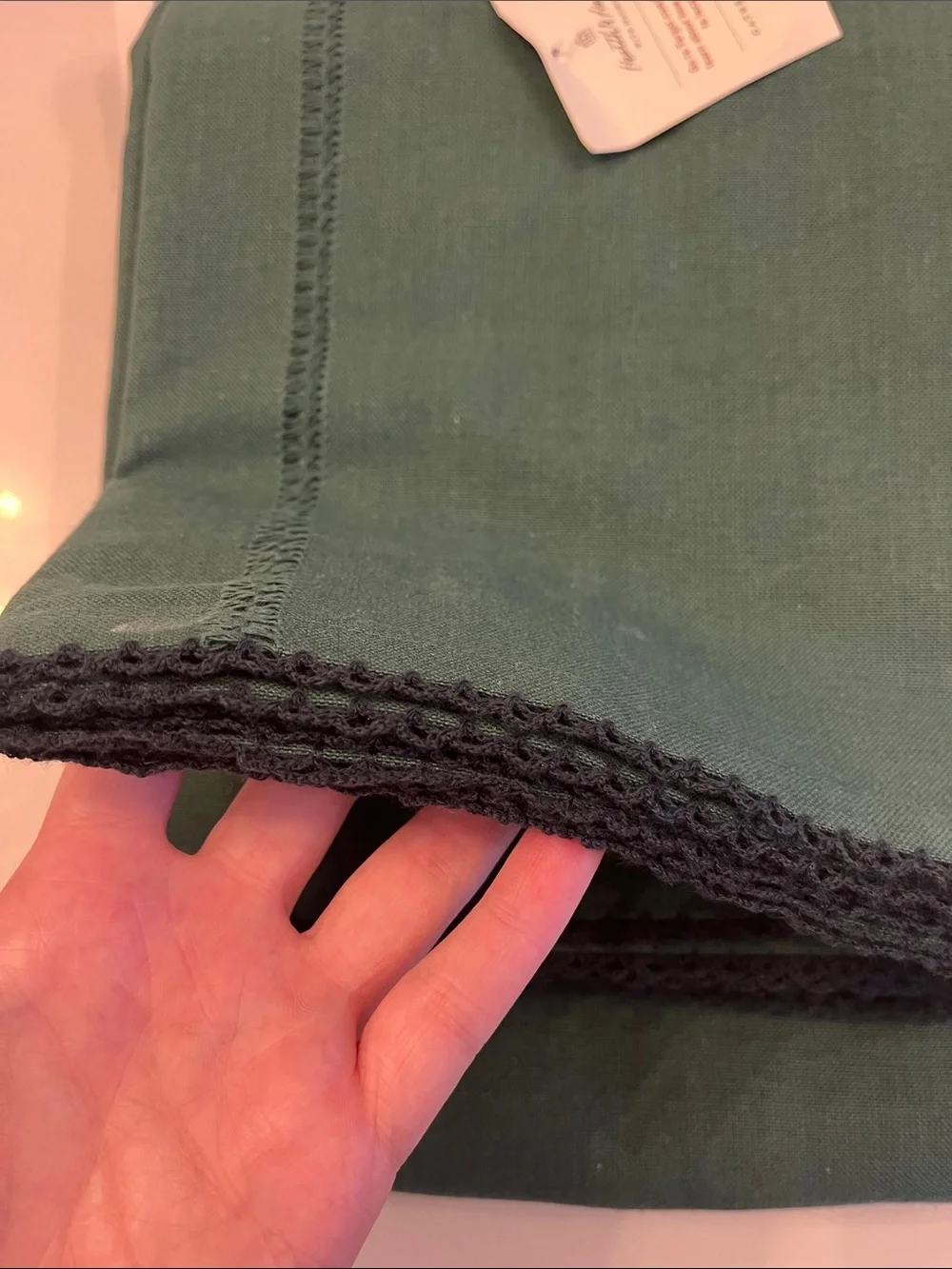Hearth & Hand Dark Green Crochet-Trim Kitchen table cloth